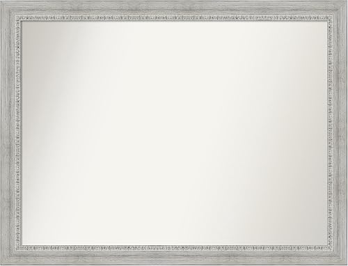 Amanti Art Espejo de baño blanco para sobre el fregadero, 33 x 43 pulgadas, espejo de tocador rectangular de lavado blanco rústico, marco de madera