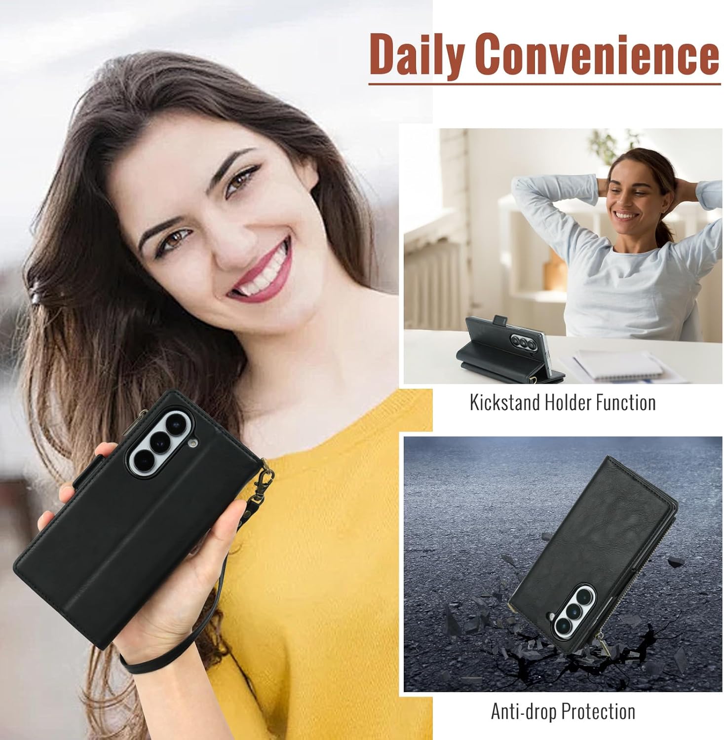 ASAPDOS for Samsung Galaxy Z Fold 5 Wallet Case with S Pen Holder,PU Leather Strap Wristlet Flip Case with Magnetic Closure[S-Pen Fully Compatible],Card Holder[RFID Blocking] and Kickstand Black
