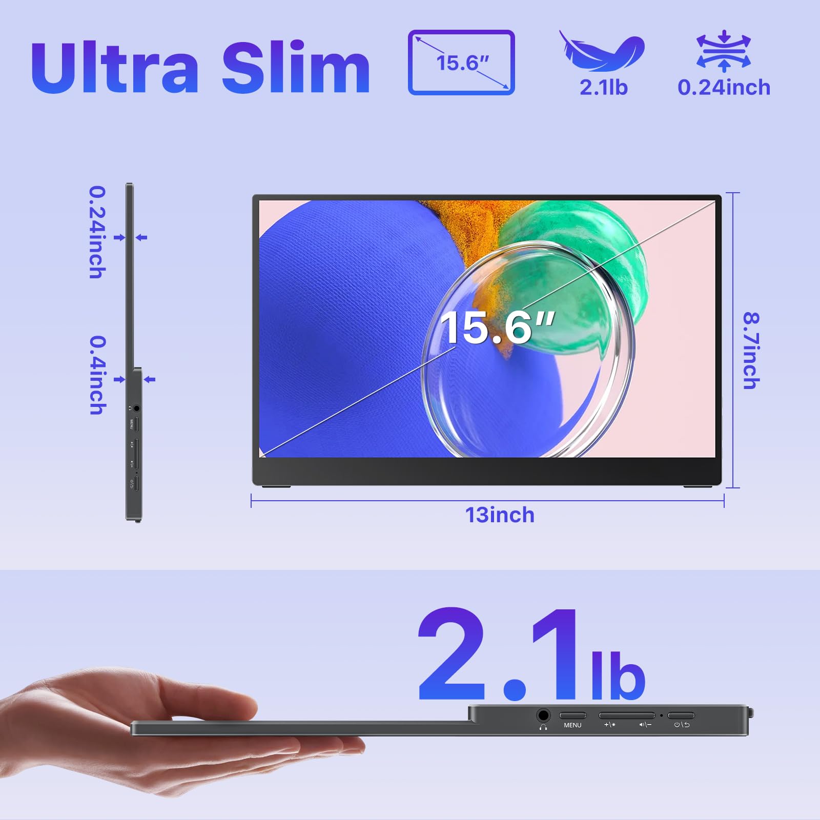 VisionOwl Monitor portátil de 15,6 pulgadas, pantalla táctil de 10 puntos 1080P FHD IPS, pantalla externa USB-C y HDMI, pantalla móvil con soporte integrado y cristal blindado para Mac, PC, PS5, Xbox