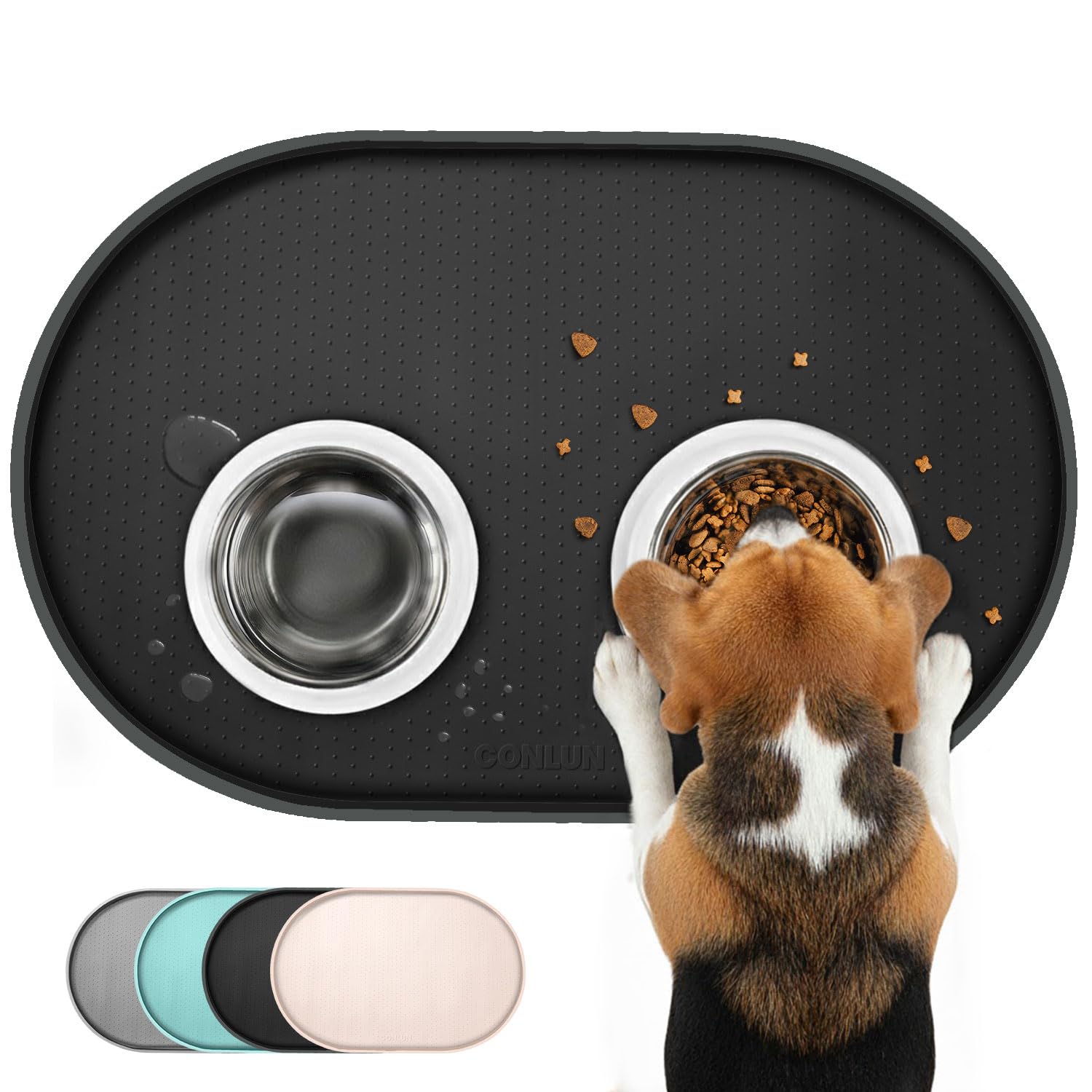 Conlun Dog Food Mat,1/2 Inch Raised Edges Cat Feeding Mat for Spill Containment,BPA-Free Silicone Pet Food Mats for Floor Waterproof,Rubber Dog