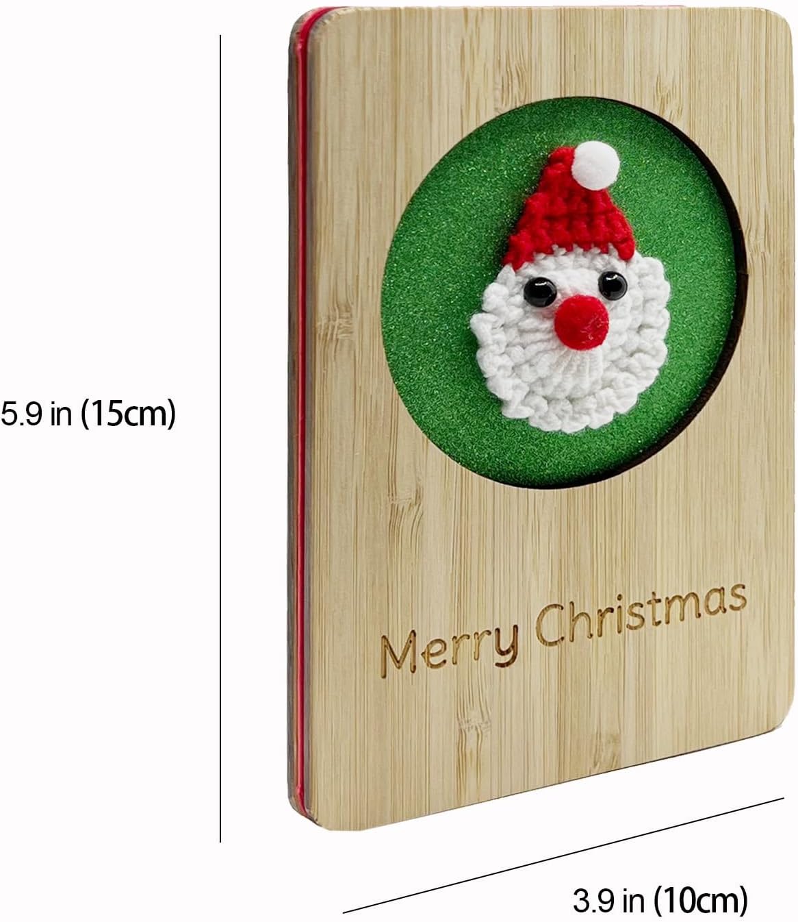 Wooden Christmas Greeting Card with Knitted Santa,Handmade Greeting Card For Friends,Family,Holiday Greeting & Keepsake