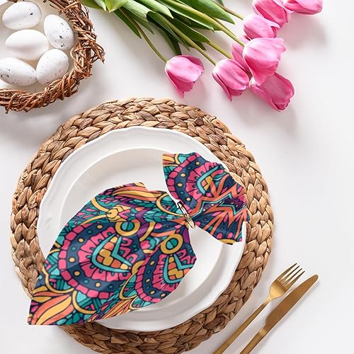 Miniatura 1 de Cloth Napkins Set of 6 Mandala Boho Style Ornaments 20x20 Inch Cloth Napkins Washable Reusable Kitchen Dinner Napkins Table Decor for Wedding,