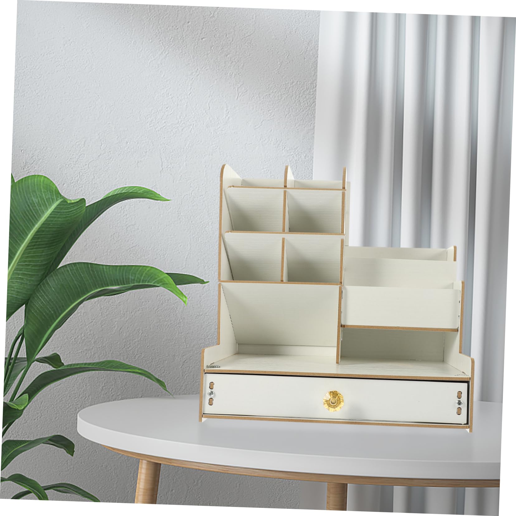 Organizador de Escritorio de Madera Blanco, Gran Capacidad, Multiusos