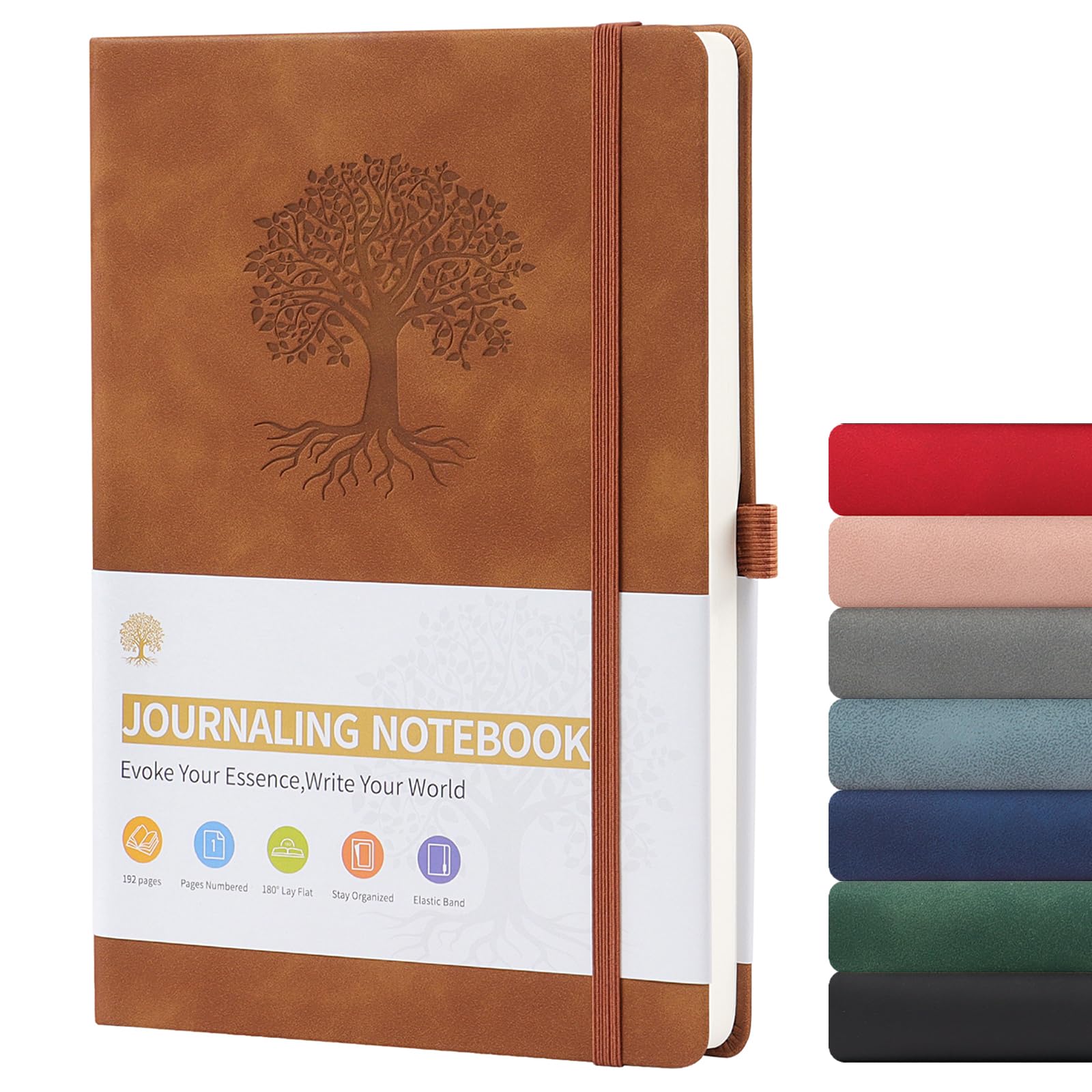 ztowoto Hardback Notebook A5,Thick A5 Lined Notebook For Writing,PU Leather Journal 192 Sheets,8.3 X 5.8'' Note Book With Pen Loop,Elastic Band,Memo Book For Work,Study(Brown)