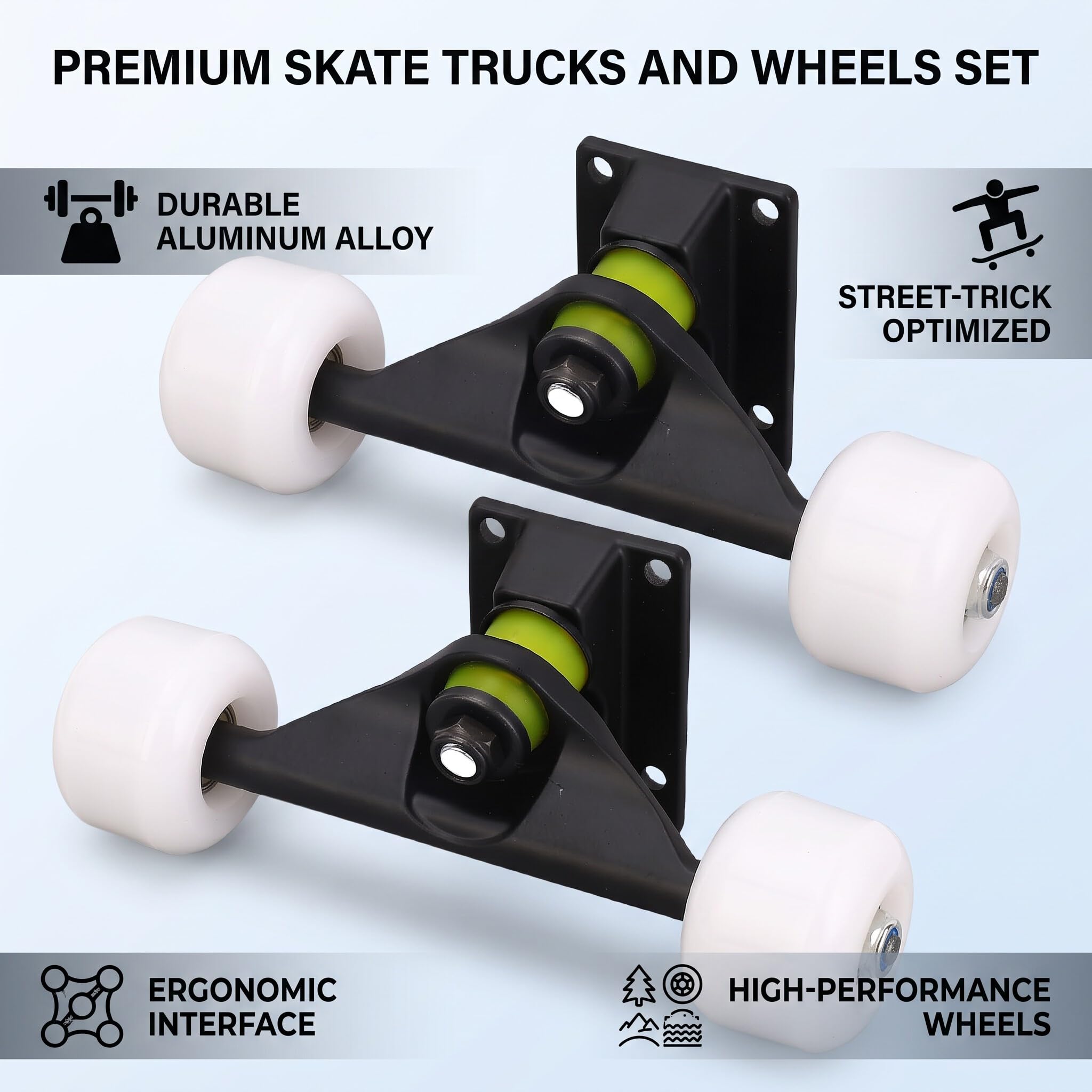 Fabater 5-Zoll-Truck-Räderset mit 4 Rädern, Aluminiumlegierungsmaterial, Starke Kompatibilität für Street-Tricks für -Enthusiasten, Longboard-Truck Zum Austauschen