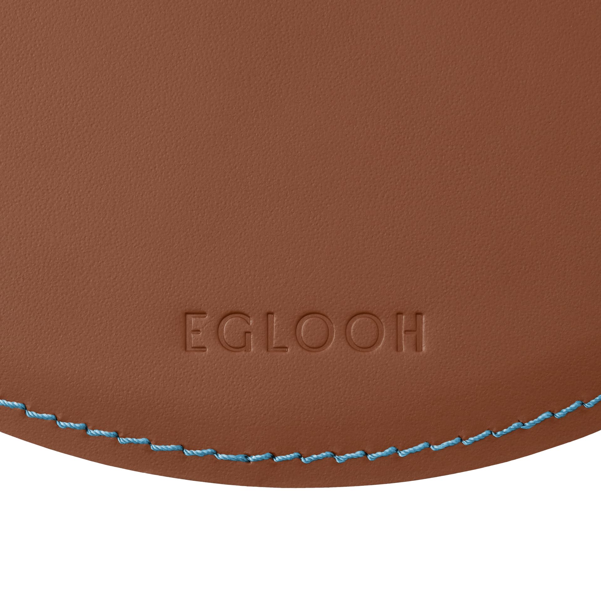 eglooh - Atlante Deluxe - Tapis de Souris Rond en Cuir Orange Marron Naturel cm 23x23 - Tapis Souris pour Bureau avec Coutures Artisanales Bleu en Contraste et Fond Antidérapant - Made in Italy