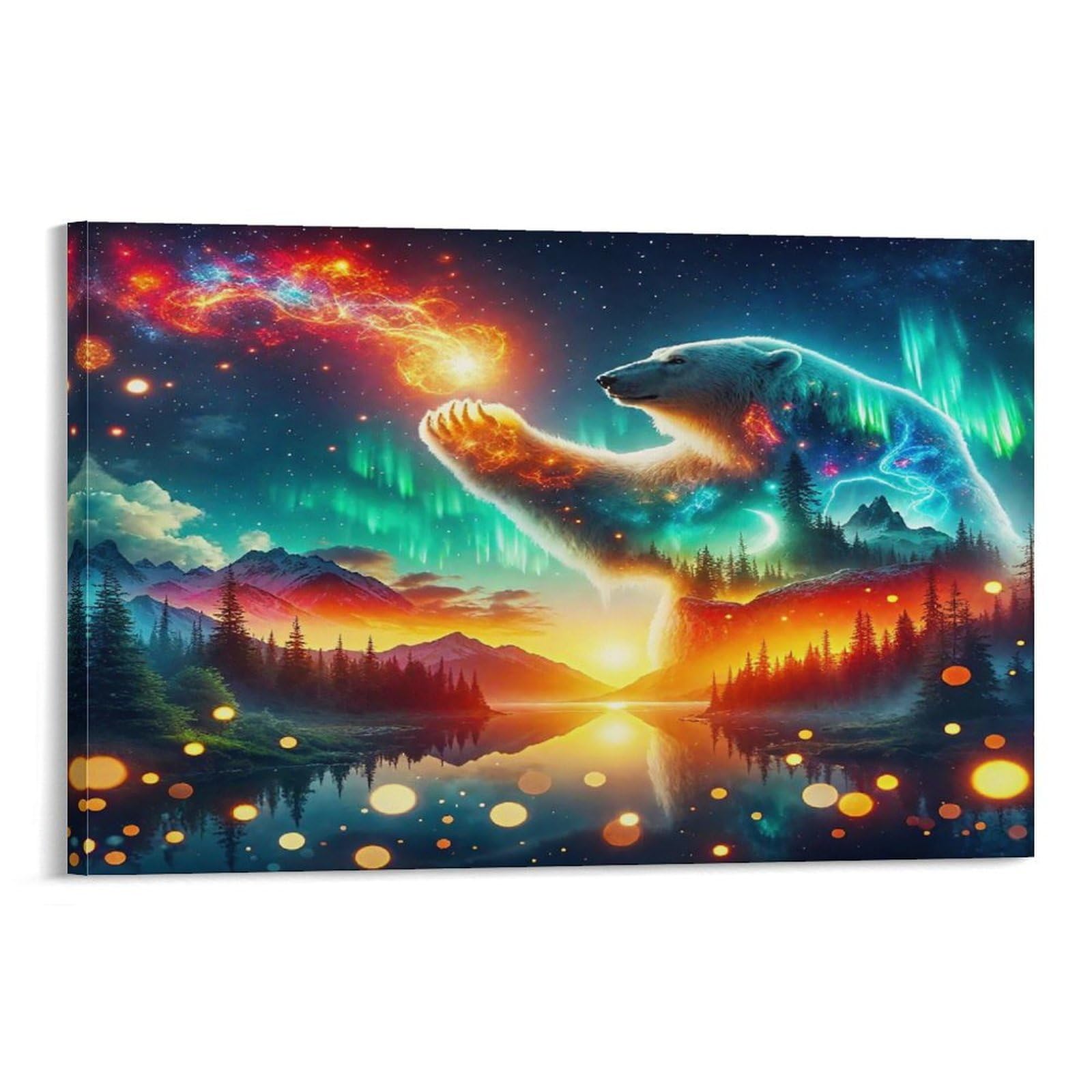 CPLVKWRQJ Cracked Bear Reveals Individual Cosmic Polar Bear Aurora Landscape Wall Art Decor - Kitchen Removable Canvas Wall Art Multi-Purpose Focal Point 08x12inch(20x30cm)