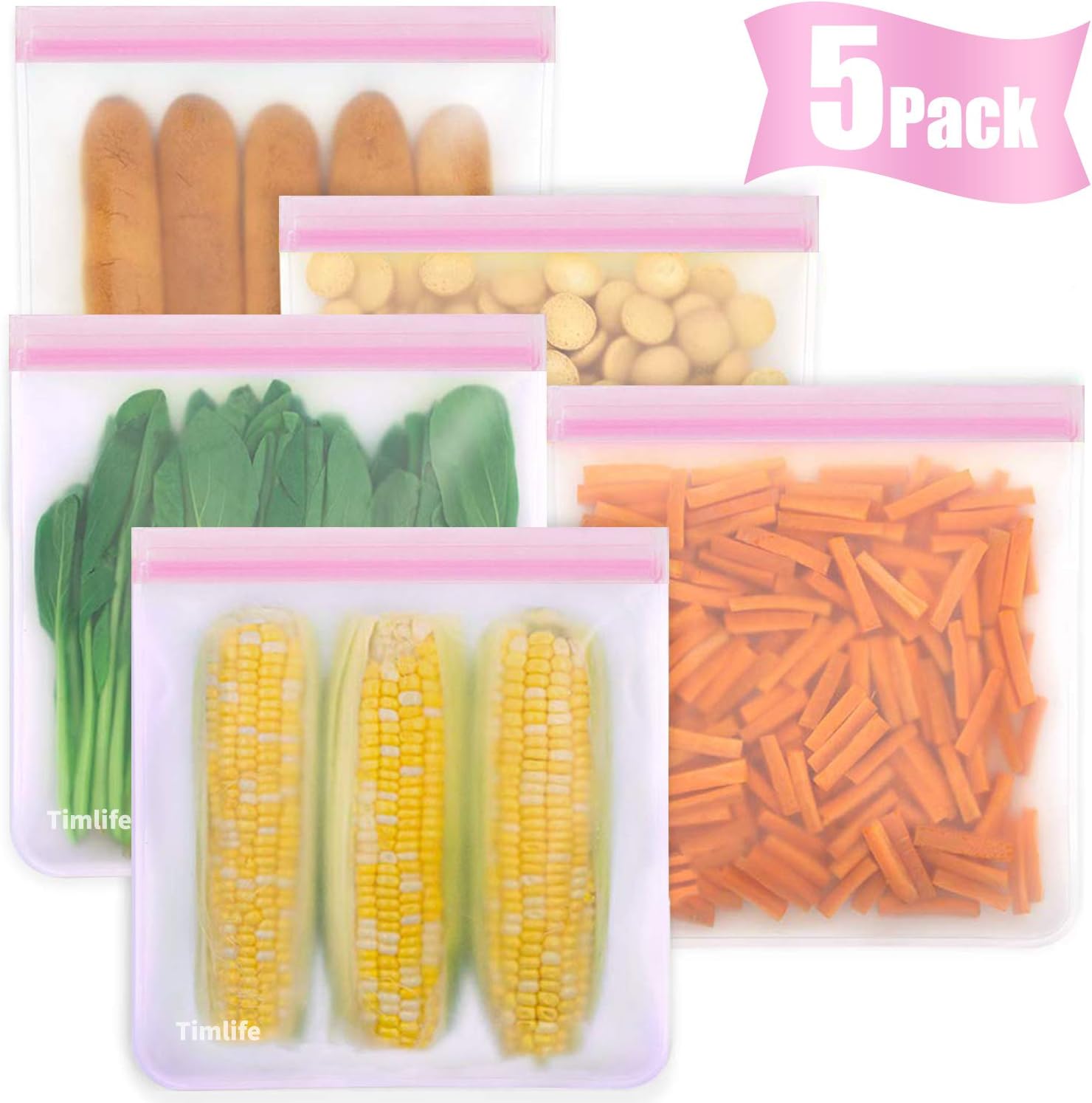 sherry 5 Pack Reusable Freezer Bags-One Gallon Large Capacity Storage Bags Easy Seal Ziplock Bags For Food Storage Bread Box Home And KItchen