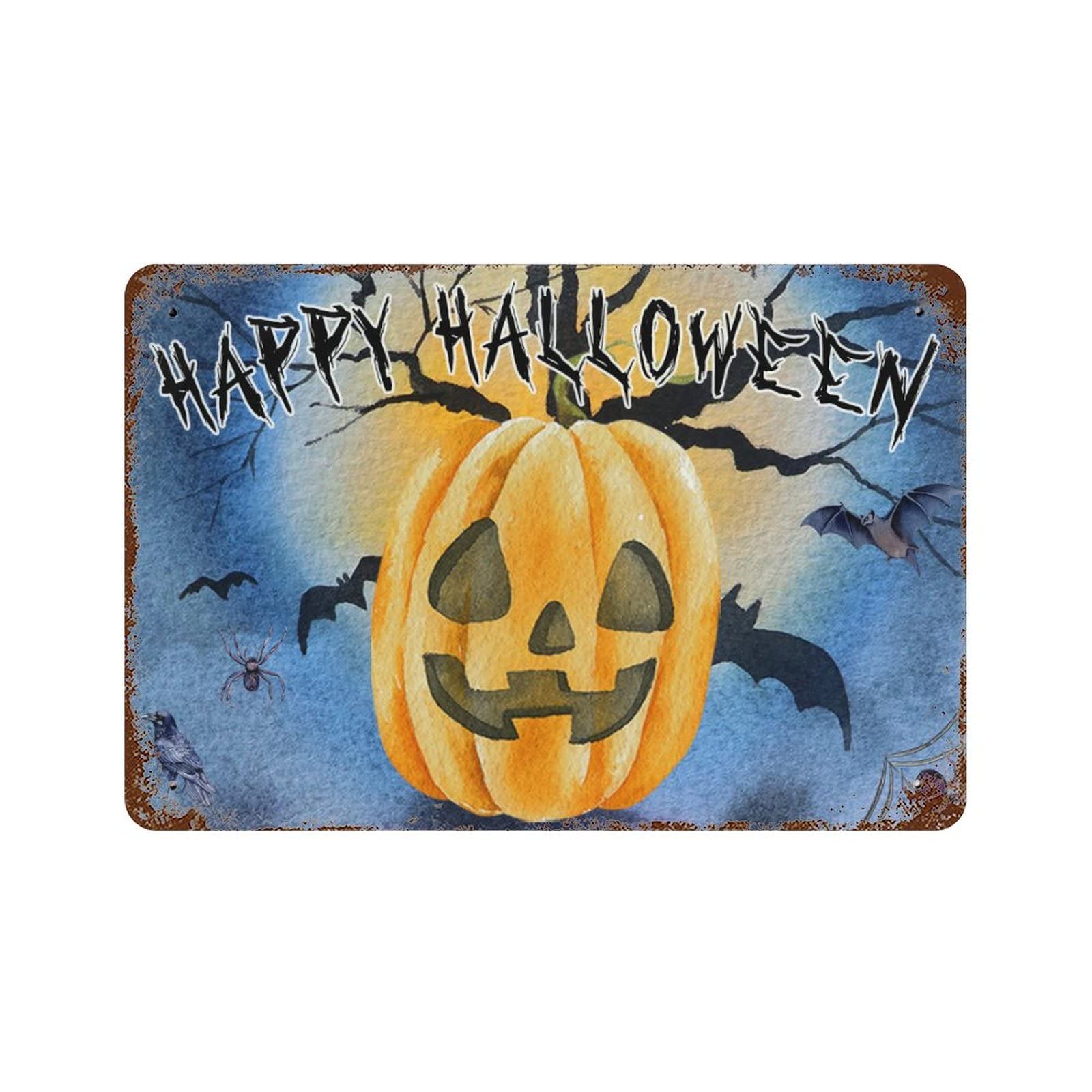 Panneau métal Happy Halloween pour remplacer les décorations fragiles de porte