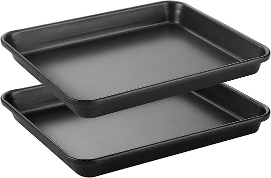 HONGBAKE 2 Pack 9.7X7.5" Toaster Oven Pans for Baking, 57% Thicker Nonstick 1/8 Cookie Sheet Pan ...