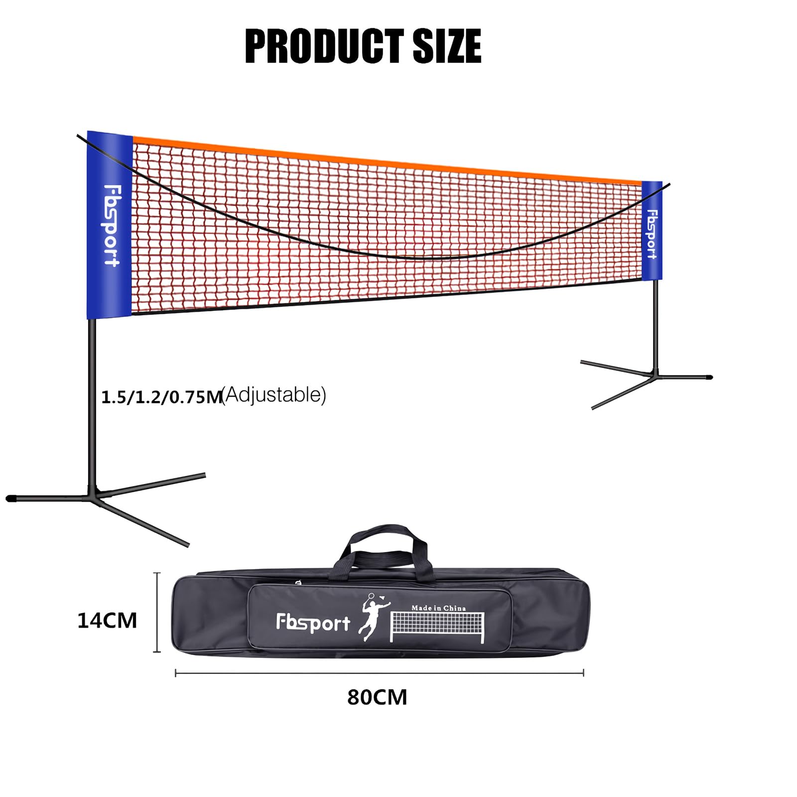 FBSPORT Rete da Badminton Pieghevole, Rete da Calcio Tennis 3-6m Rete da Allenamento per Rete da pallavolo Portatile, 3 Altezze Regolabili Portaoggetti, Interni ed Esterni