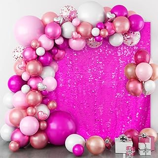 MEHOFOND Telón de fondo de lentejuelas grandes de 7 x 7 pies, color rosa intenso, telón de fondo de pared brillante con lentejuelas rosas intensas, discoteca, cumpleaños, baby shower, boda,