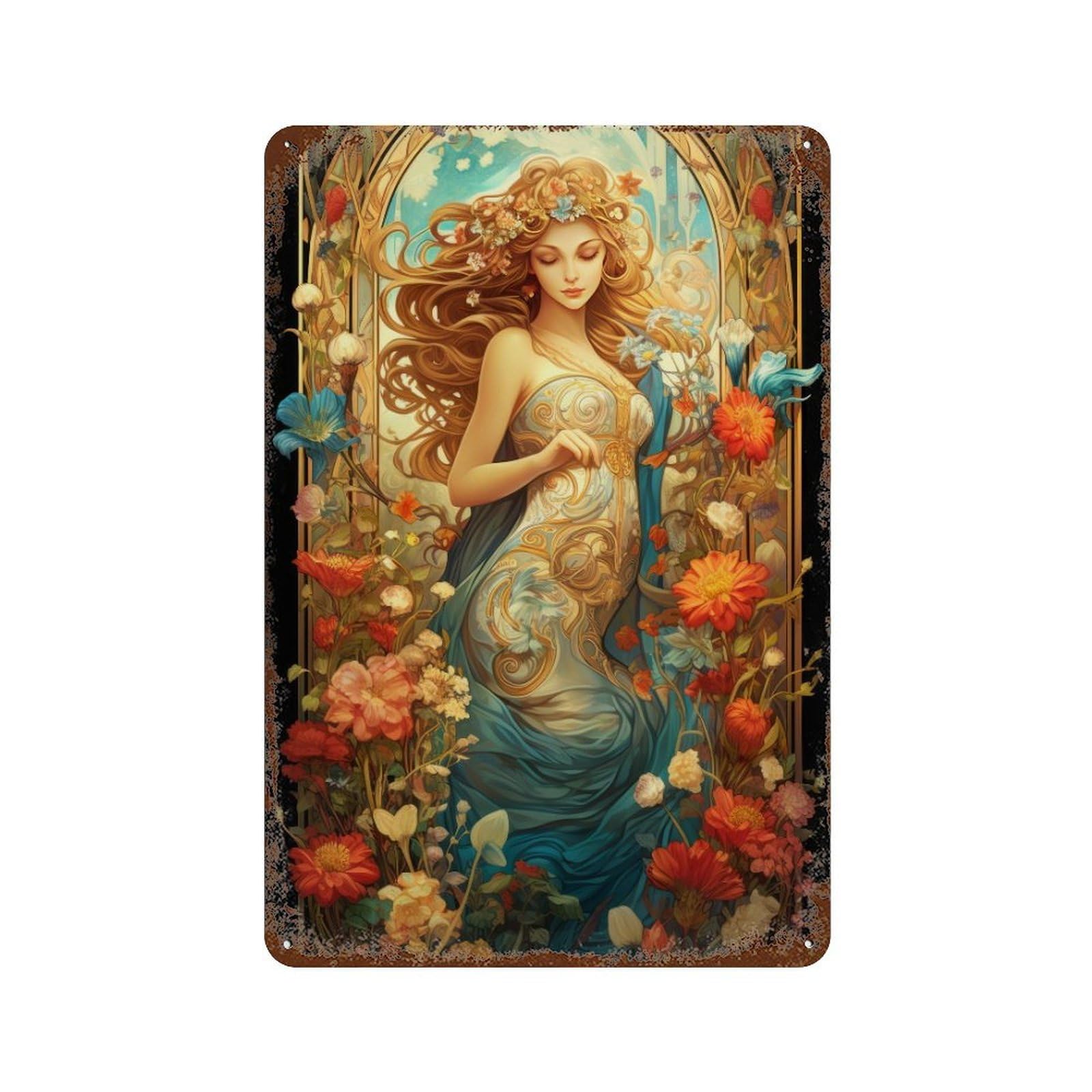 Fantasy Floral Goddess Art Print -2 11.8"x7.9" Vintage Metal Tin Sign, Novelty Wall Decor for Basement, Hobby Room And Garage Decor