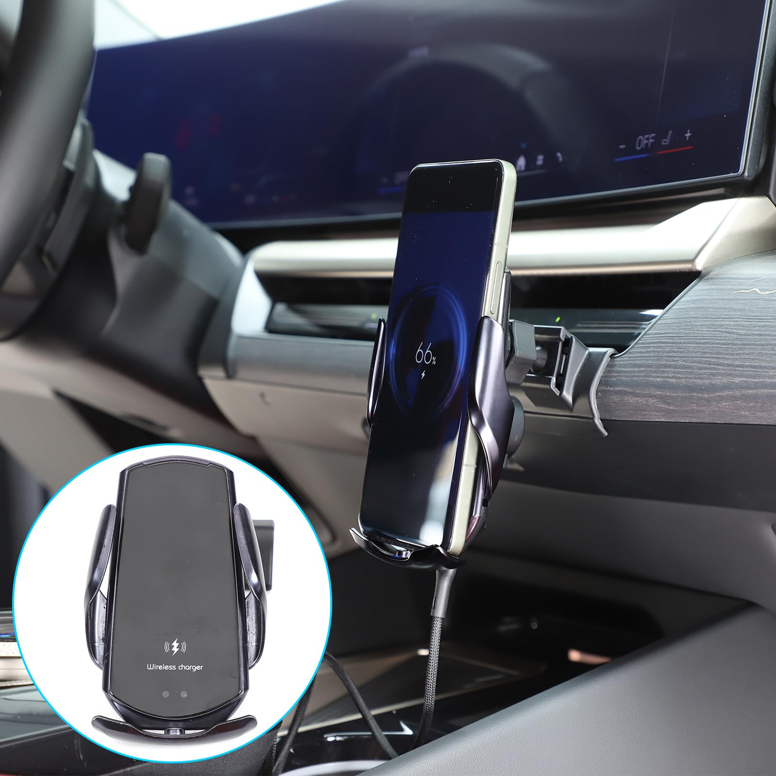 Soporte de teléfono móvil para coche compatible con Auto-B 5 (G60/G61) a partir de año de fabricación 2024 – Clip para rejilla de ventilación – Cabezal esférico modelo A Carga Inalámbrica