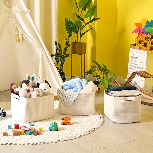 Miniatura 6 de ICERZCZ Cestas de almacenamiento para organizar estantes, cubos de cuerda de algodón tejida para organización del cuarto del bebé, organizador de