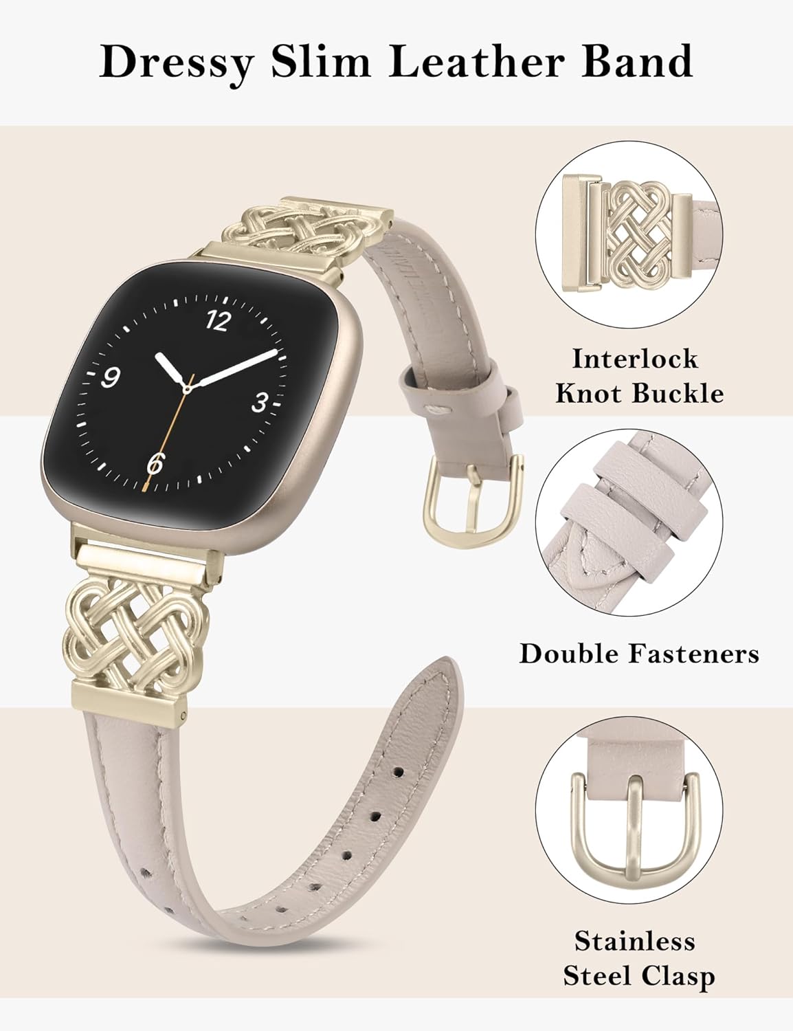 TOYOUTHS Celtic Knot Leather Band Compatible with Fitbit Versa 4/Versa 3/Fitbit Sense 2/Sense Band Women, Slim Dressy Thin Fashion Designer Premium Leather Strap for Versa 3 4 Sense 2 Smartwatch