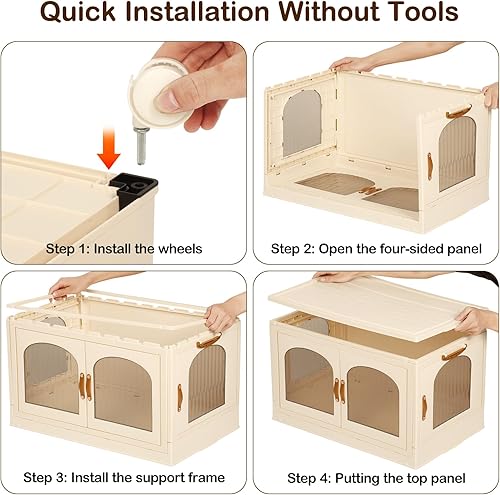 Miniatura 5 de Nisorpa Contenedores de almacenamiento de plástico de 66 galones con tapas, paquete de 3 cajas de almacenamiento plegables apilables con ruedas,