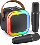 Mini Karaoke Machine, Portable Bluetooth Karaoke Speaker with 2 Wireless Microphones, Karaoke Microphone Birthday Family Home Party Karaoke Player (Light Blue)