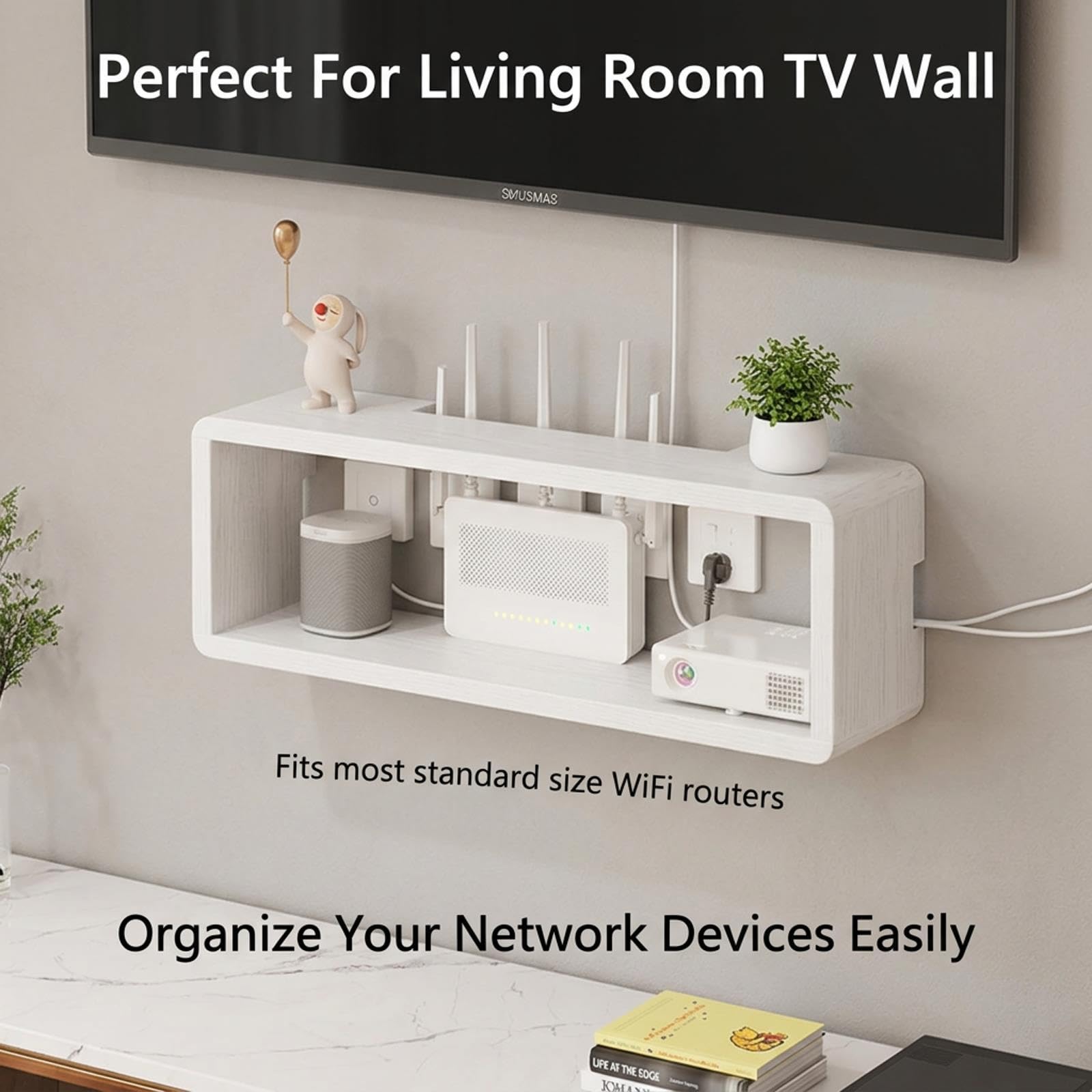 Mensola Router a Parete, Mobiletto WiFi Organizer per TV, Design Aperto
