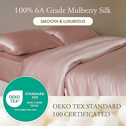 Vista 49 de LILYSILK Juego de sábanas bajeras de seda 100 de 3 piezas, 2 fundas de almohada terse, bolsillos profundos de 16 pulgadas, seda de morera de 19 Negro