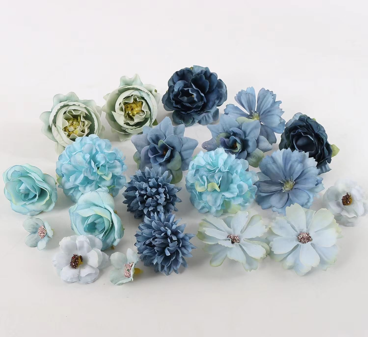Enzlink 2 x 20 Pics Artifcial flower heads in bulk Wholesale for Crafts DIY Artificial Silk Rose Peony Heads Decorative Stamen Fake Flowers Wedding Home Birthday Decoration Vases Decor, (blue)