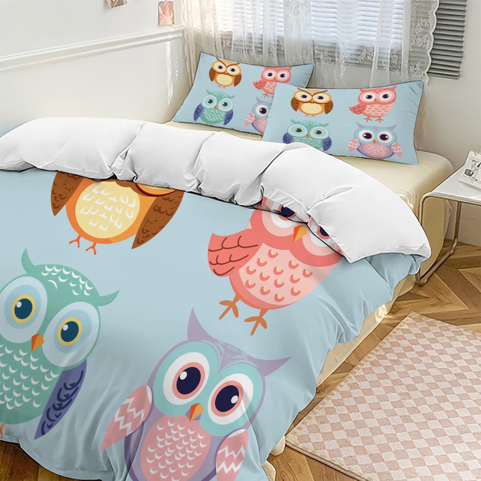 Housse de couette avec 2 taies d'oreiller | Parure de lit motif animal mignon 3 pcs