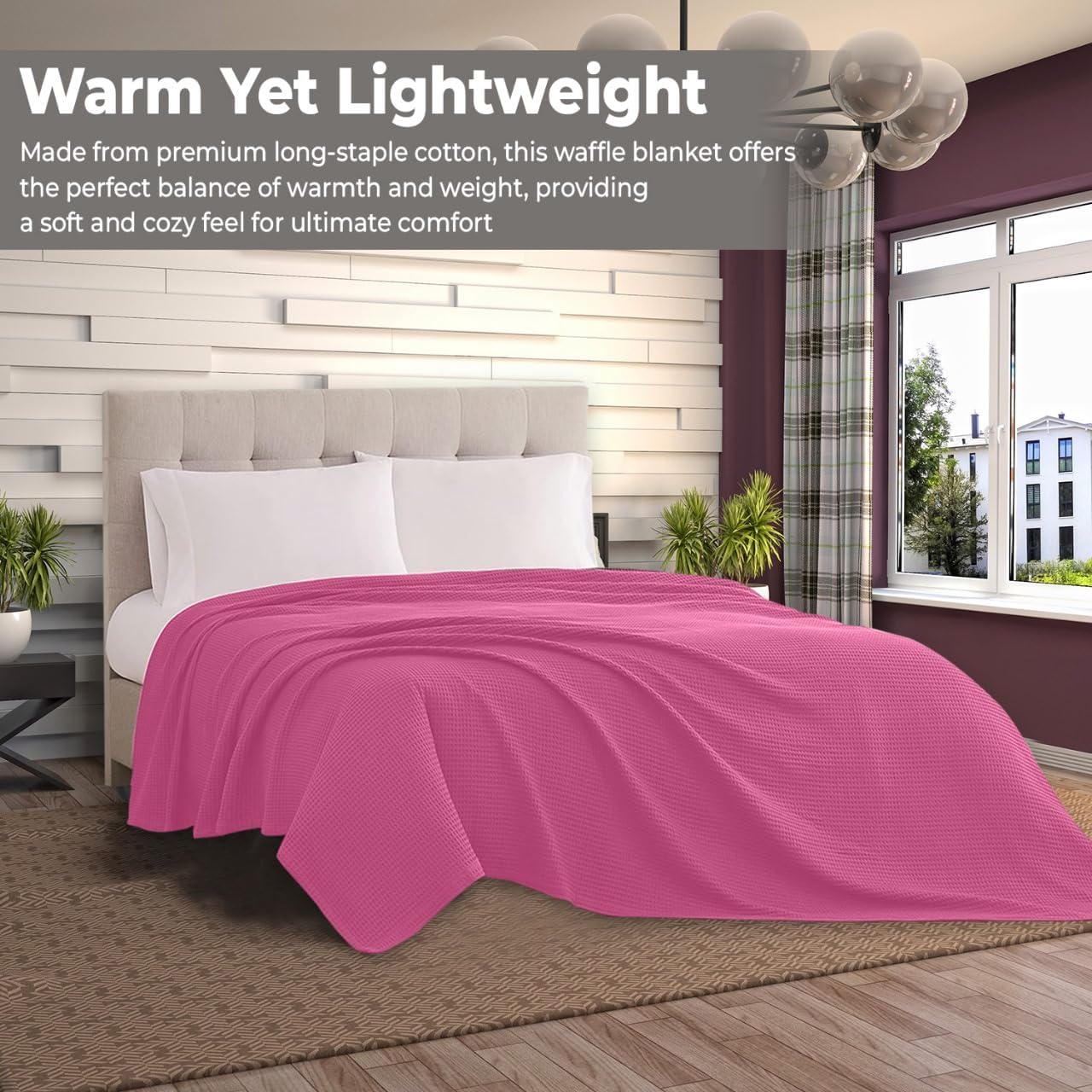 100% Cotton Blankets Throw Size for Bed - Waffle Weave Blankets for Summer, Lightweight and Breathable Soft Woven Blanket for Spring, White, 90x90 Inches (Pink, Throw (50" x 60")) - Image 4