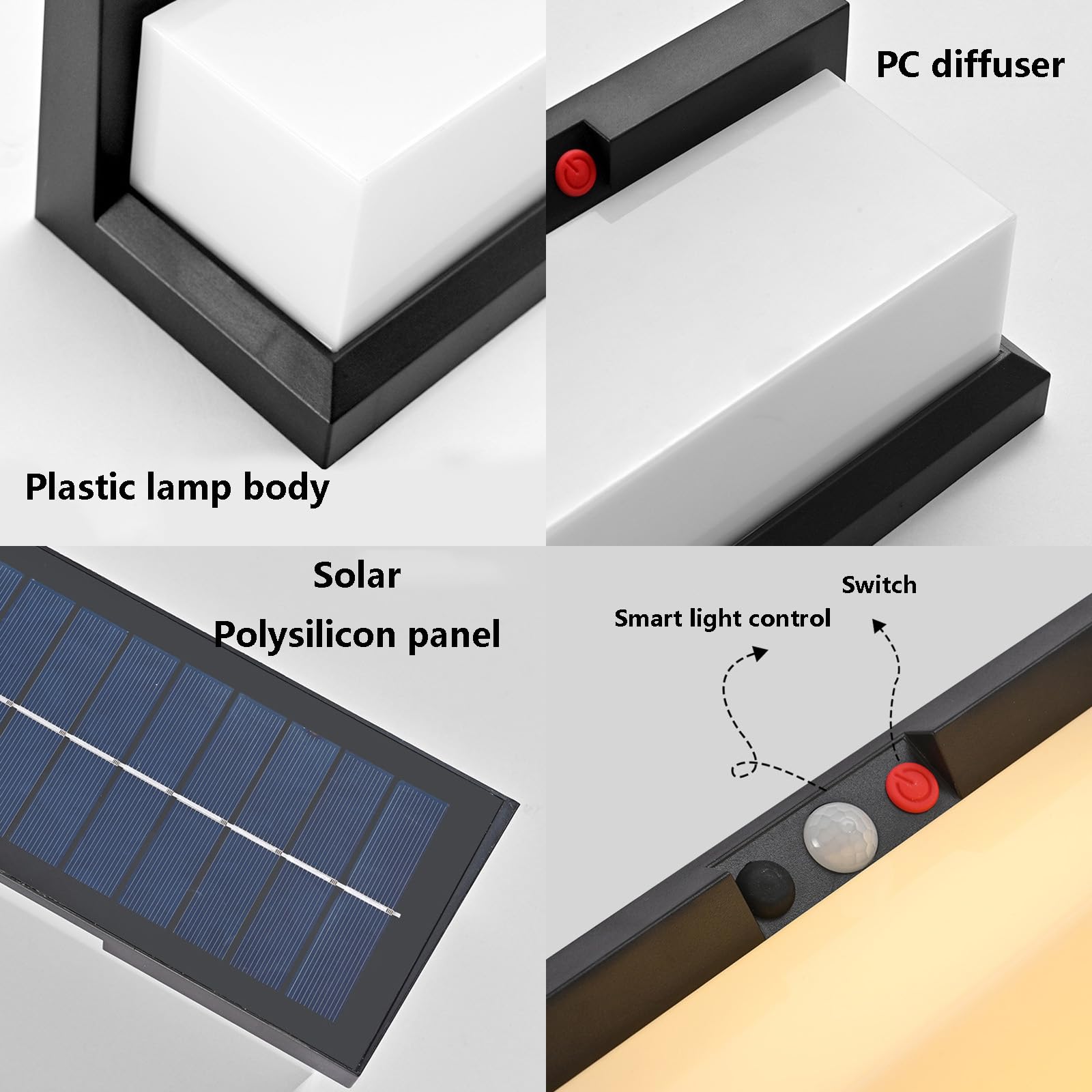 LED Exterior Inalámbricas Apliques de Pared Solares Recargable Lámpara de Pared Impermeable IP65 Iluminación de Pared Moderna con Sensor de Movimiento para Porche Camino Garaje (Negro,Luz Blanca)