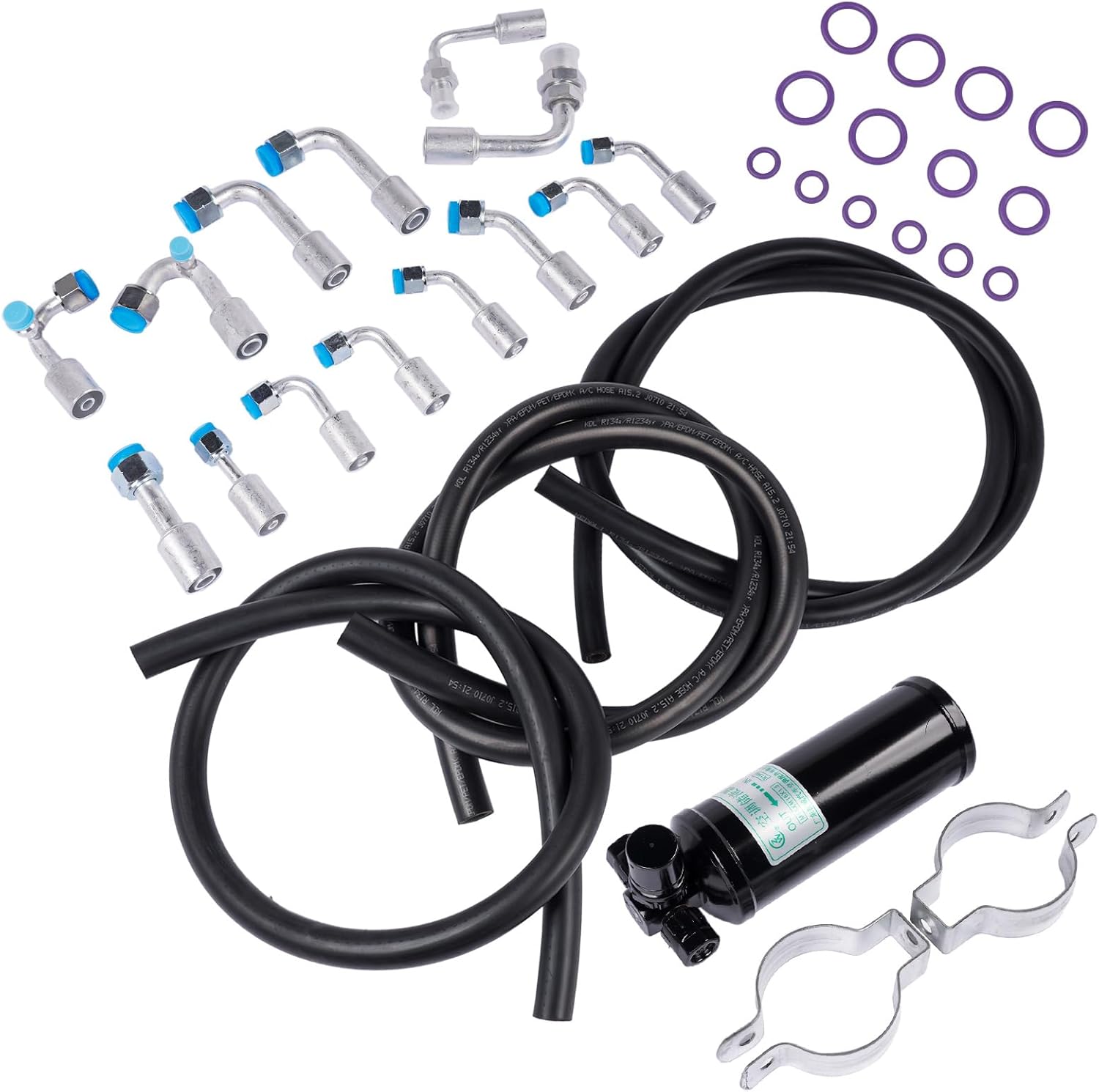 Universal 134a Air Conditioning Hose Kit with Fitting Drier R-Ring A/C Hoses Weonefit