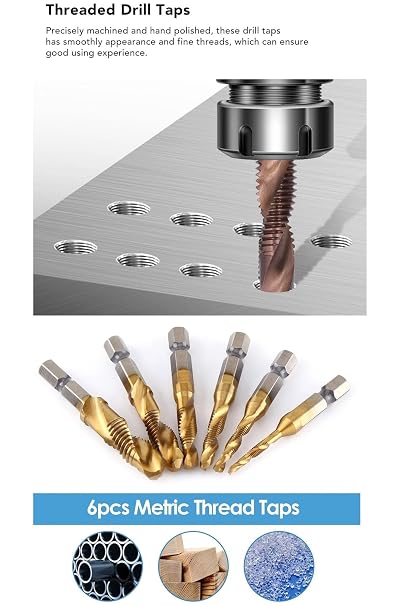 Depolife Klavuz Seti 1/4 Bıts Kendinden Matkap Uçlu M3 M4 M5 M6 M8 M10 Titanyum Ahşap Metal Matkap Uçlu
