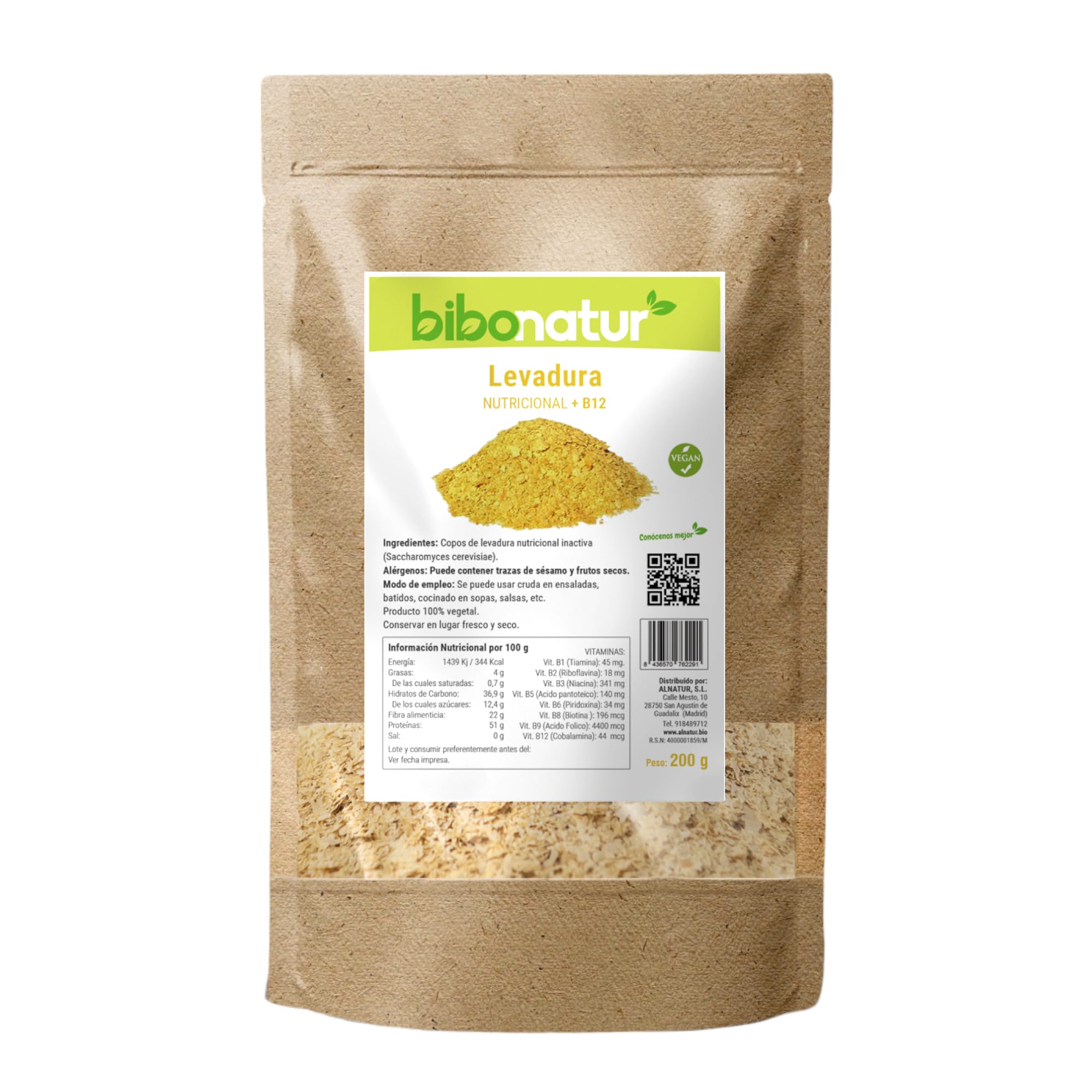 Bibonatur Levadura Nutricional con Vitamina B12 – en Copos 200gr - Producto vegano - Superalimento Antioxidante
