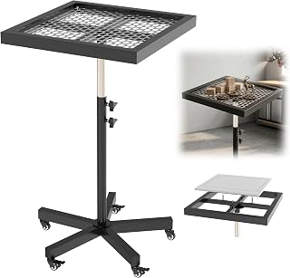Tredre 3-in-1 Rotating Spray Paint Rack with Lockable Wheels, 27.8"–40.9" Height Adjustable Cabinet Door Painting Stand, 360° Lifting Spray Painting Table for Doors, Parts & DIY Projects, Black