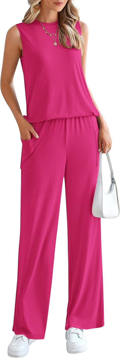 PRETTYGARDEN Women's 2 Piece Lounge Set 2026 Summer Casual Tank Top Wide Leg Pants Matching Travel Outfits Clothes Tracksuit - Image 3