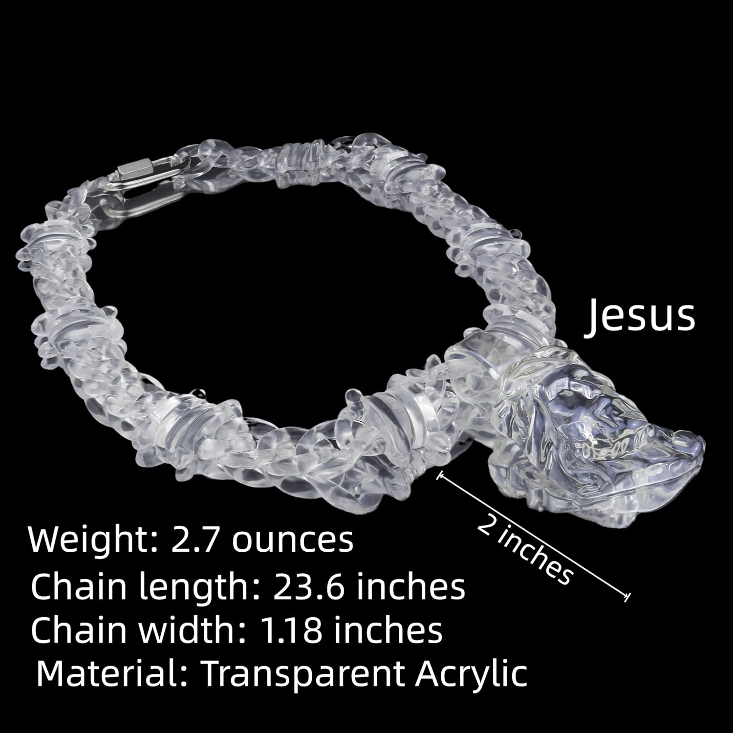 Transparent Acrylic Jesus Pendant Necklace Thorn clear Chain Men's Christian Jewelry 24 inches - Image 5
