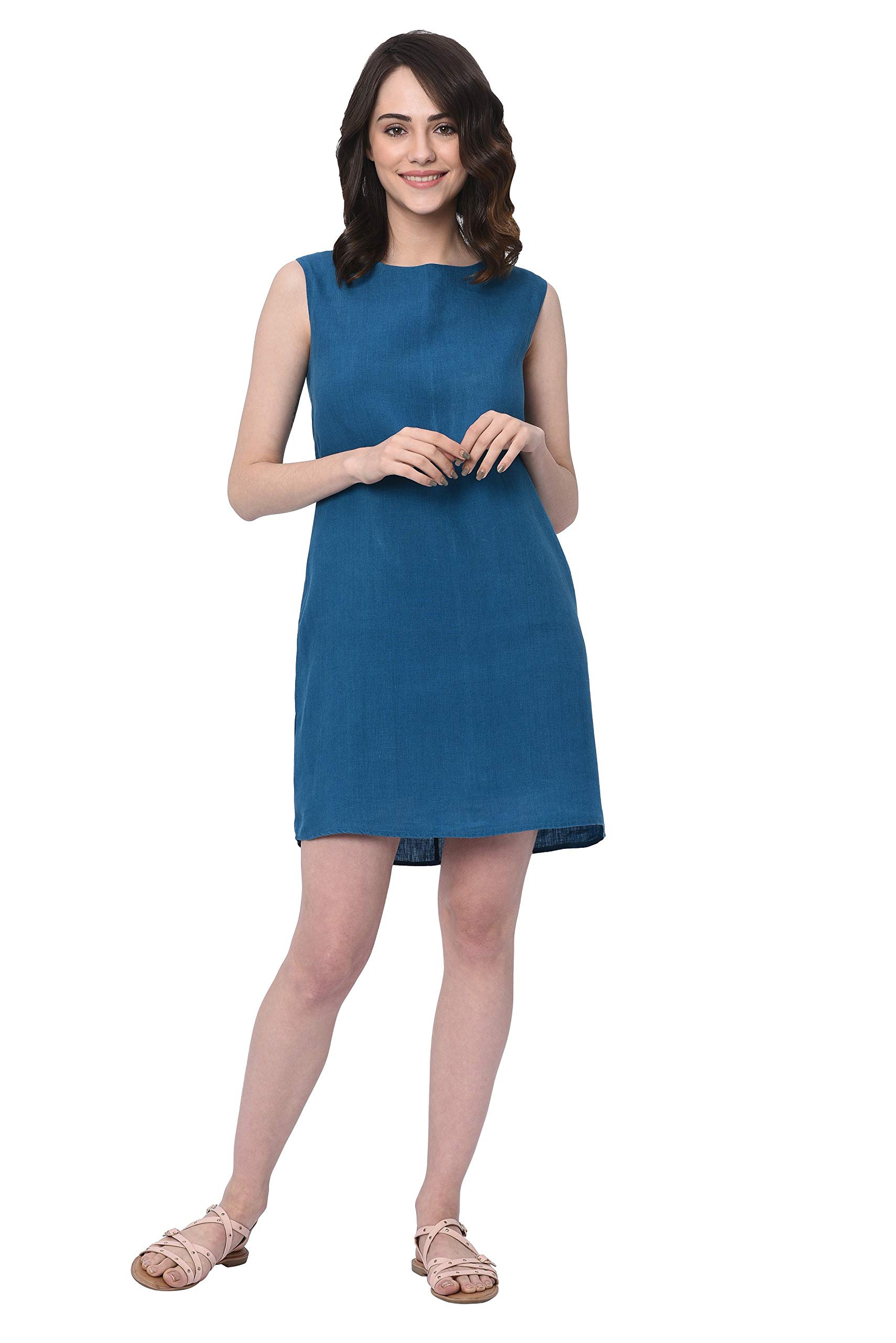 TORI´SElegant Linen Dress in Teal Blue