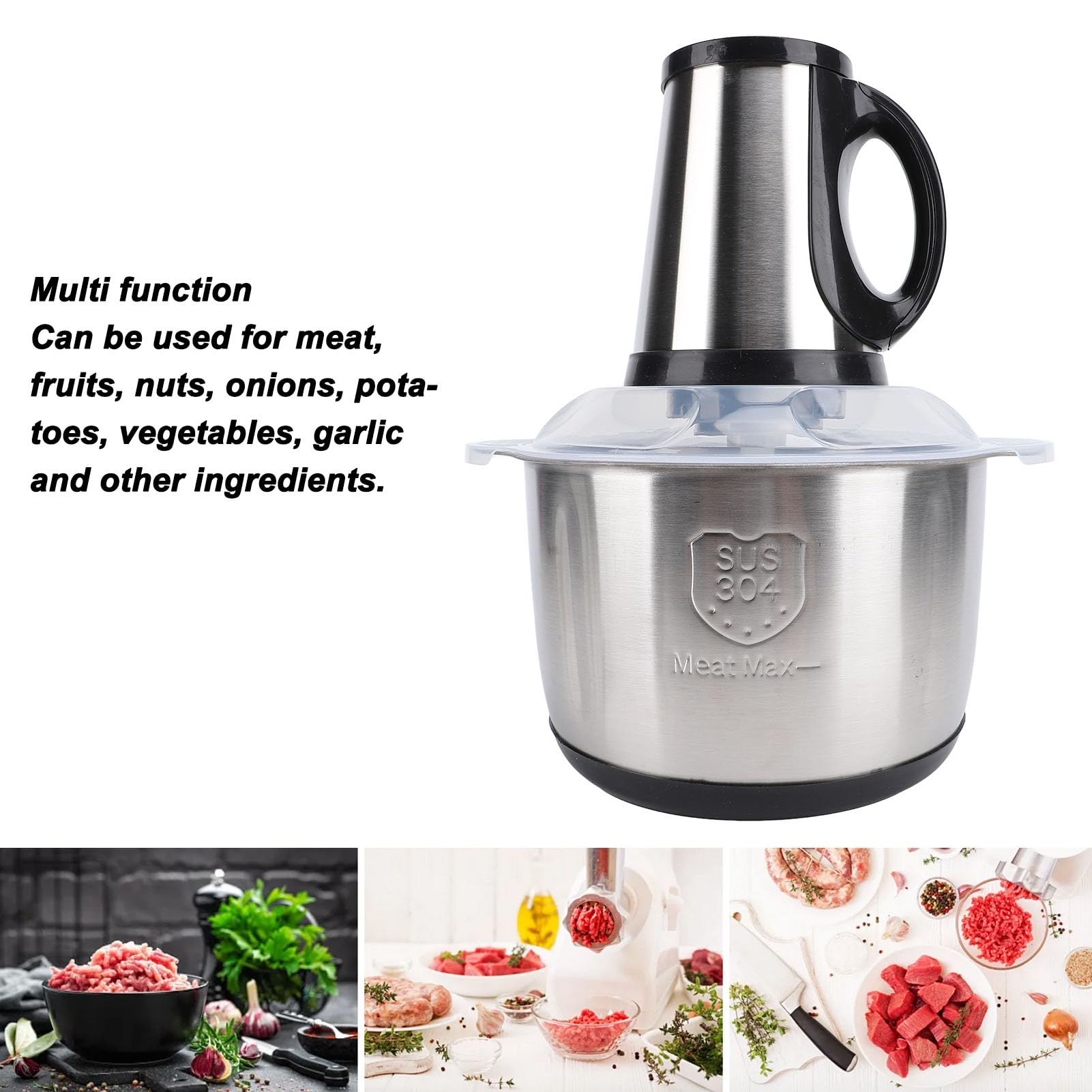 Picadora de Carne Eléctrica, Procesador de Alimentos Compacto de Capacidad de 5 Litros con Motor de Cobre de 500 W, Picadora de Verduras Eléctrica de Acero Inoxidable (Enchufe