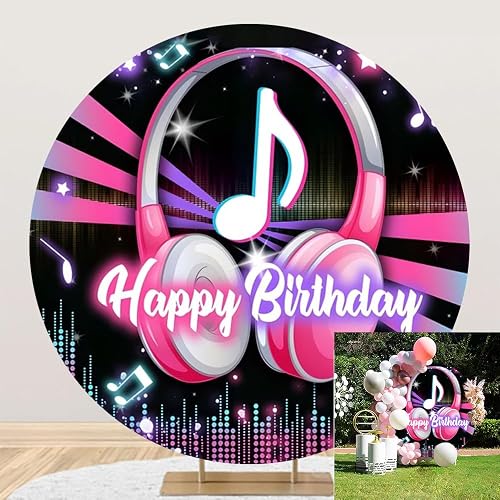 Leyiyi 7.2x7.2ft Popular Musical Theme Birthday Party Round Backdrop Pink White 