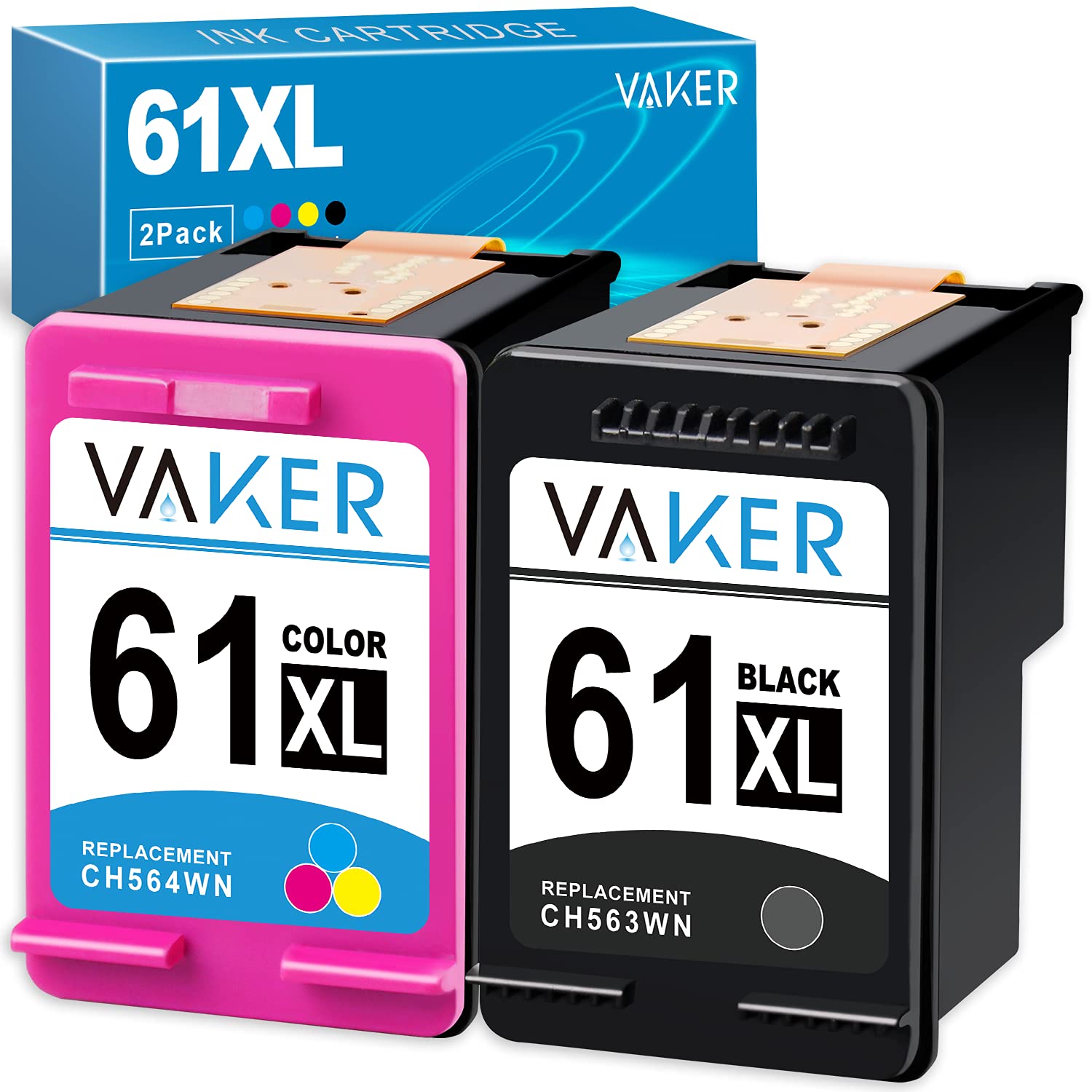 VAKER Remanufactured Ink Cartridges for HP 61 61XL Compatible with HP Officejet 2622 4630 4635 Deskjet 3050A 1000 1010 1056 1510 1512 3054 2540 2544 Envy 4500 5530 (1 Black,1 Tri-Color)