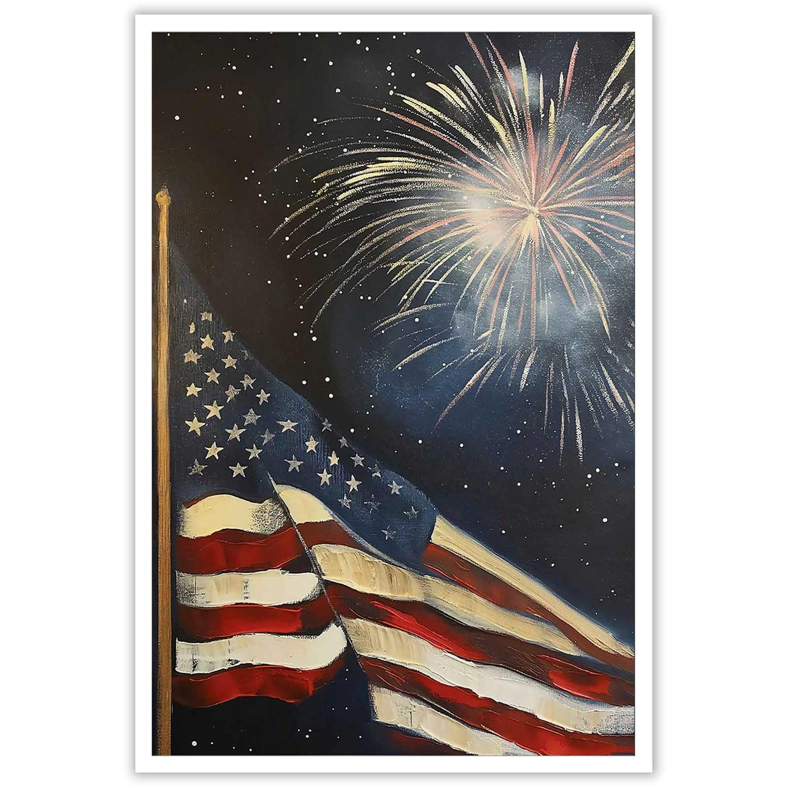 Dcvjiy American Flag And Fireworks Backdrop Posters Usa Independence Day Canvas Wall Art Patriotic Red White Blue Decorations Prints Painting For Home