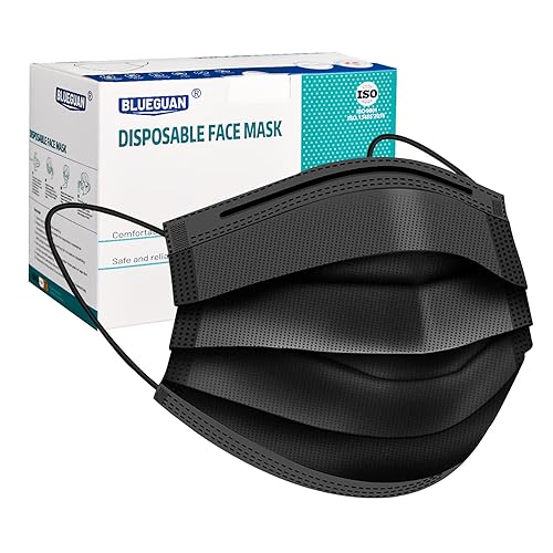 Mascarillas desechables  (50200300600) Paquete de mascarillas protectoras para mujeres y hombres, 3 capas transpirables para adultos (adulto, negro,