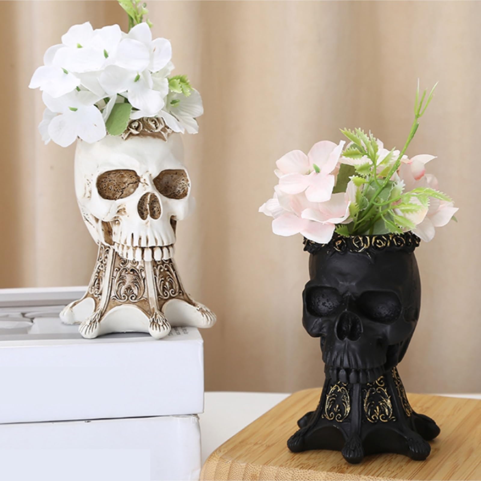 Zahnbürstenhalter Zahnputzbecher Totenkopf-Zahnbürsten-Zahnpasta-Halter for Badezimmer, Kunstharz, Stifthalter, Heimbüro Hygienisch & Vielseitig(White)