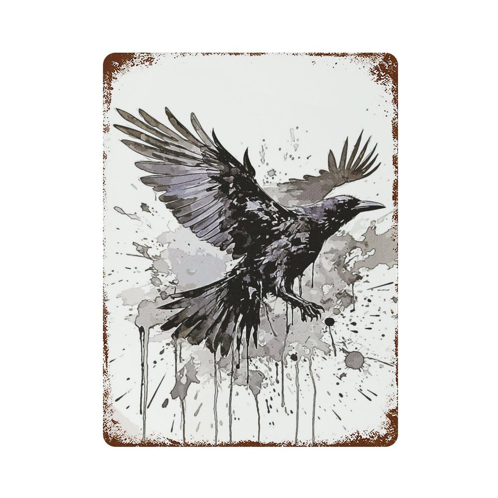 Splatter Crow Decorative Tin Sign 15.7"x11.8", Retro Wall Decor for Living Room, Hallway And Home Decor