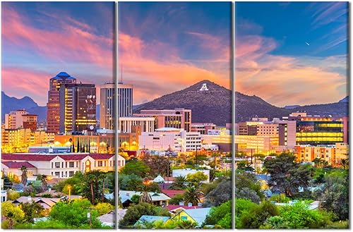 Imágenes de paisaje urbano para sala de estar, pinturas de horizonte de Estados Unidos, arte de Tucson Arizona City Scape 3 paneles impresos en