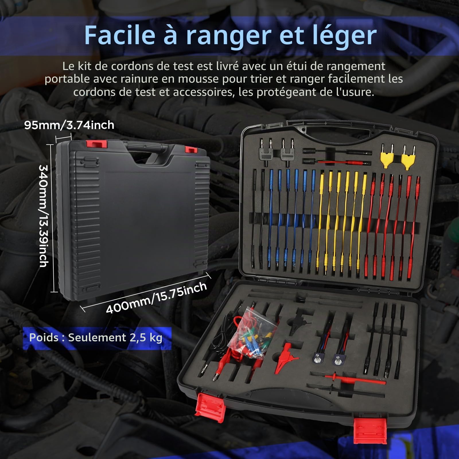 Ensemble de 104 cordons de test pour multimètre Kit de cordons de test de circuit automobile Kit de cordons de dérivation électrique Kit automobile avec pinces crocodiles