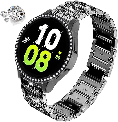 Vista 49 de Correas compatibles con Samsung Galaxy Watch FE / 5/4 de 1.575 pulgadas, correa de metal con diamantes de imitación brillantes de 0.787 pulgadas
