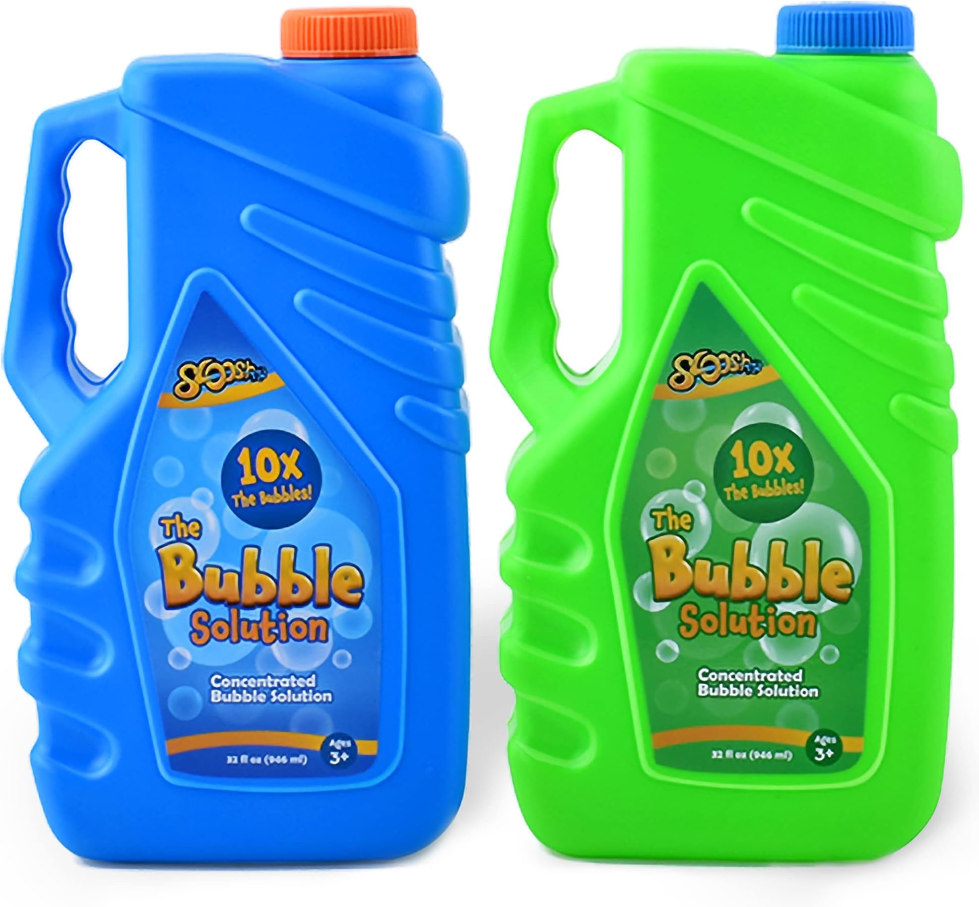 Sloosh 2 Bottles Bubbles Refill Solutions 64 oz (up to 5 Gallon) Big Bubble Solution 64 OZ Concentrated Bubble Solution for Bubble Machine, Gun, Wand Refill Fluid Summer, Easter Toys (Green+Blue)