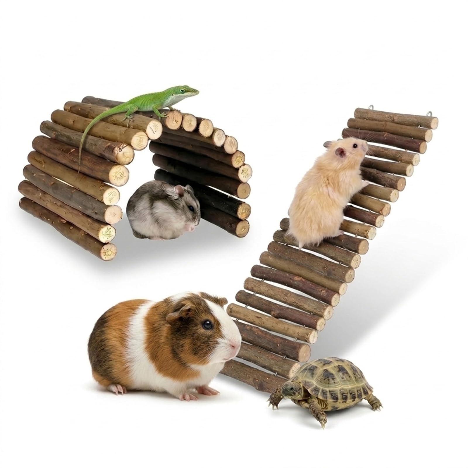 COZERI 2pcs guinea pig toys,Bendable Wooden Bridge chewable for Hamsters,Lizards,Hermit Crabs,tortoise accessories, Reptile Hideout Hut & Wood Climbing Toy, DIY Tunnel/Ramp (2, 12 * 23cm)
