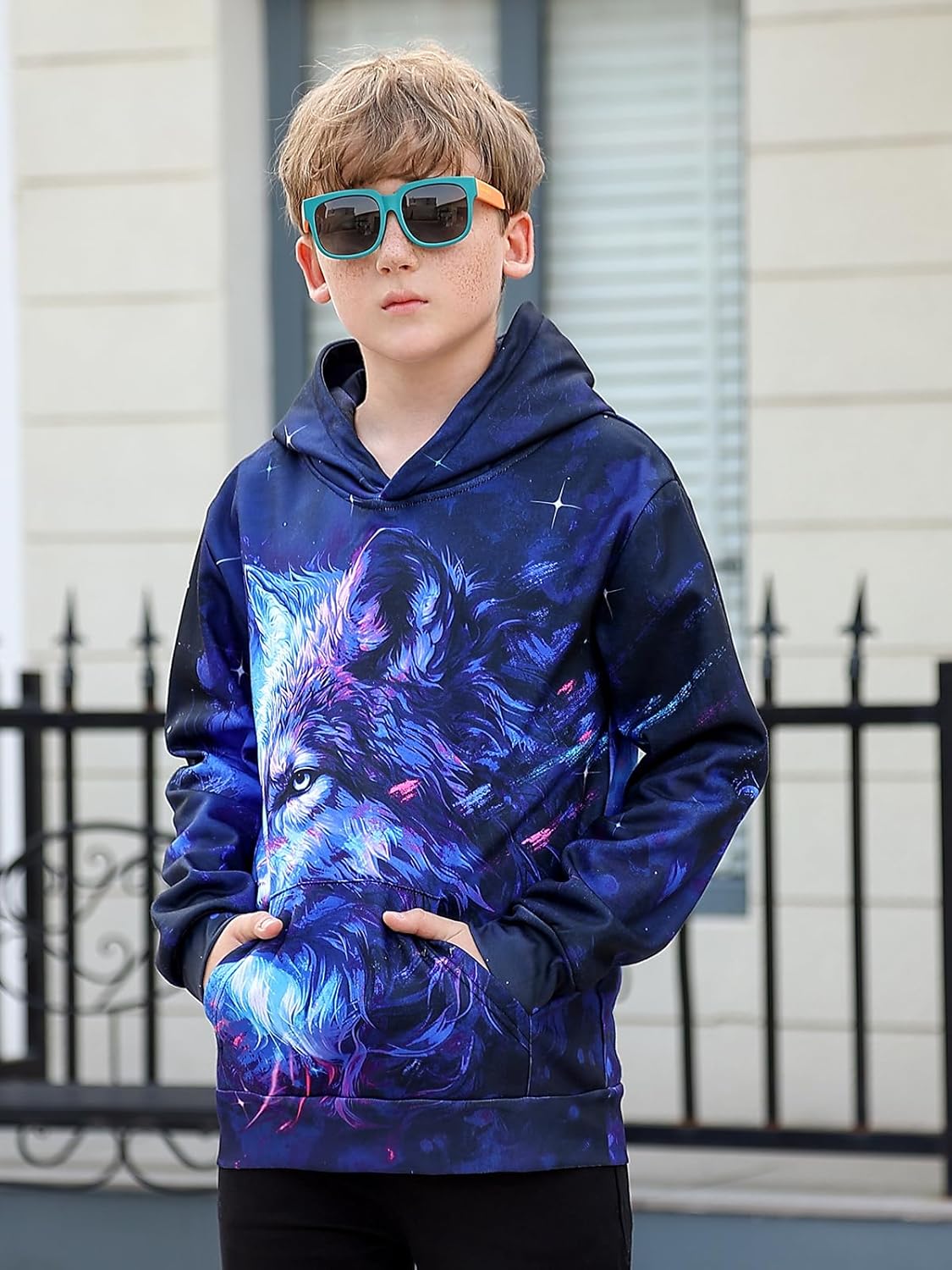 Funnycokid Boys Hoodies Kids Sweatshirt Warm Youth Print Girls Hooded Clothes with Pocket 6-16 Years - Image 4