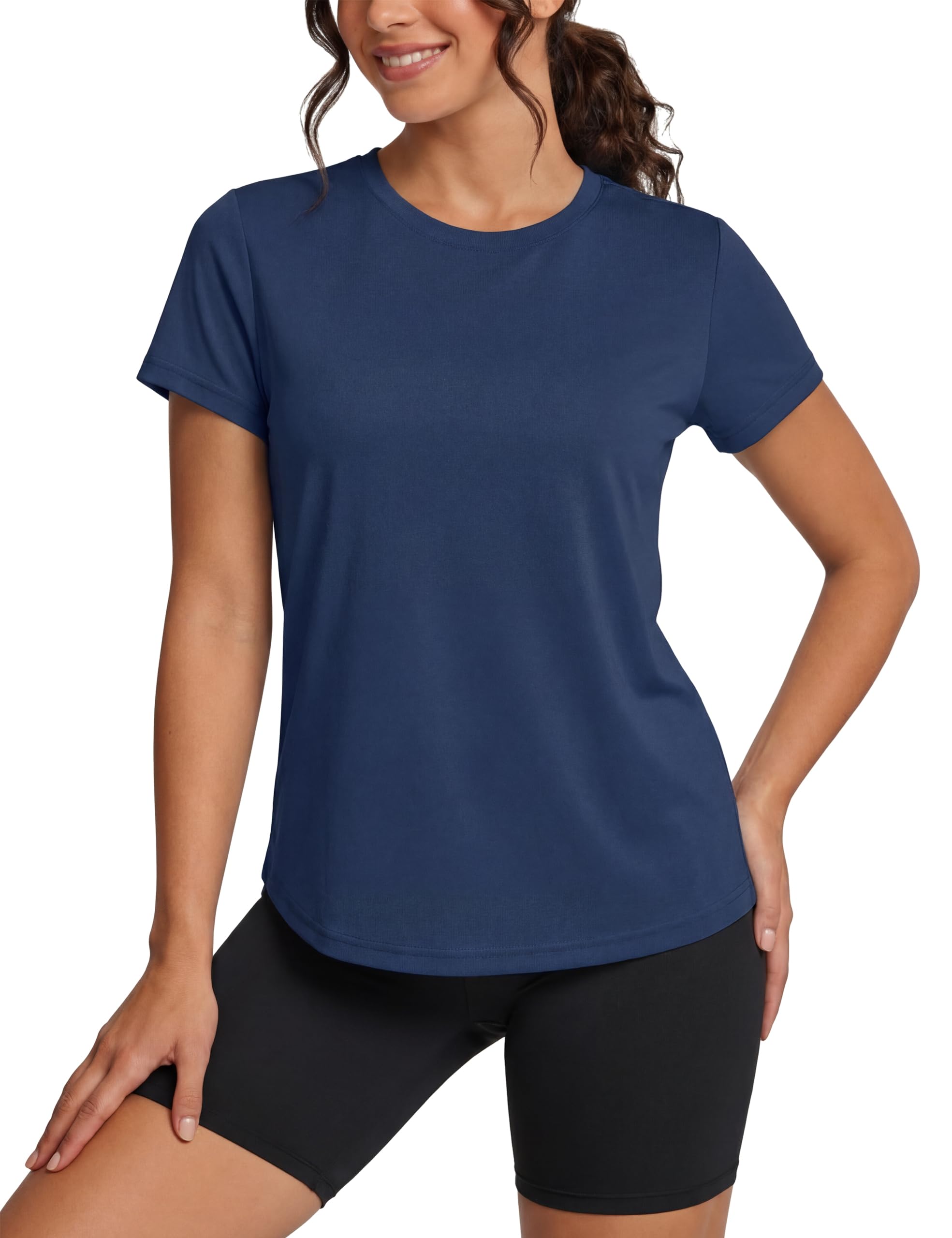 TACVASEN Damen Einfarbige T-Shirts Kurzarm UPF 50+ Basic Rundhals Sommer Schnelltrocknende Casual UV-Shirts