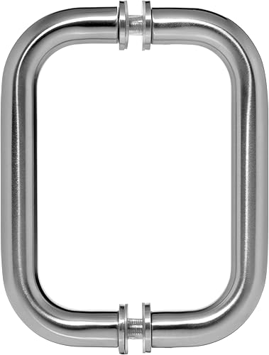Miniatura 4 de Dynasty Hardware Tirador tubular de puerta de ducha de 6 pulgadas para puertas de ducha sin marco, níquel satinado, con arandelas de moldura